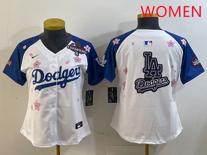 Women Los Angeles Dodgers Blank White Blue Sakura Edition 2025 Nike MLB Jersey style 19